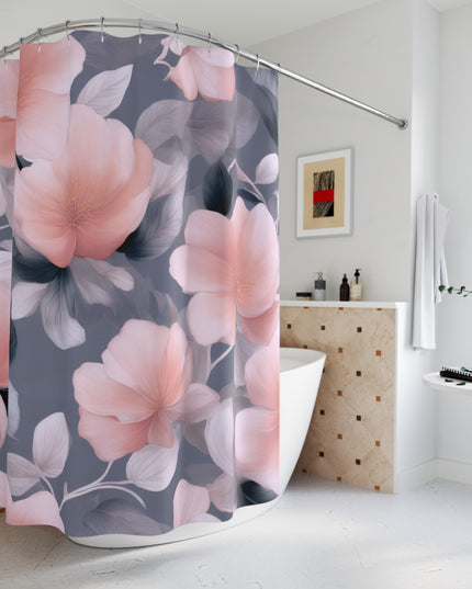 Peach and Blue Gray Floral Bunch Shower Curtains, 71" x 74"