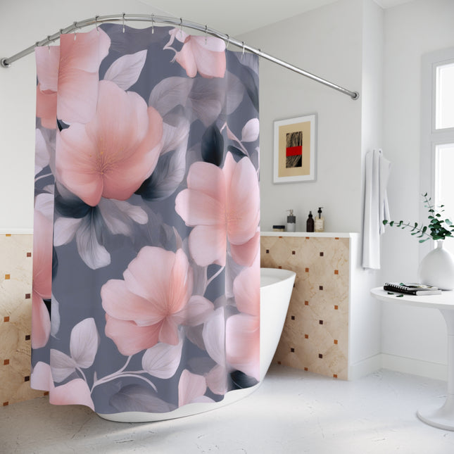 Peach and Blue Gray Floral Bunch Shower Curtains, 71" x 74"