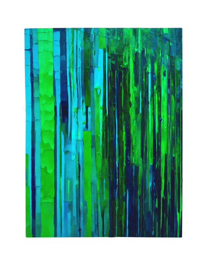 Striped Blue Green Velveteen Plush Blanket, 30" x 40"