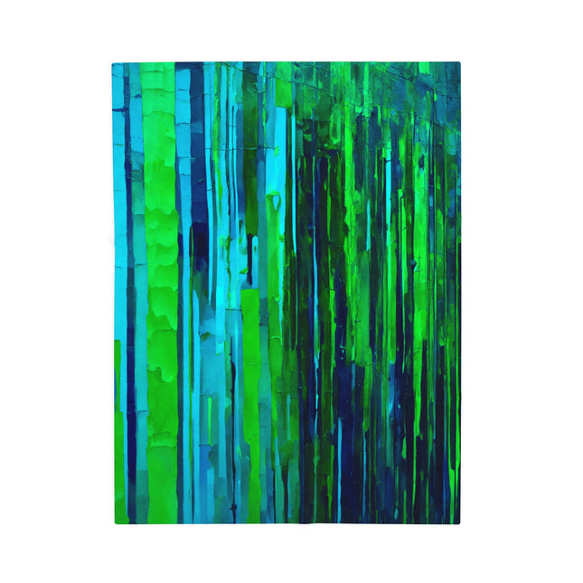 Striped Blue Green Velveteen Plush Blanket, 30" x 40"