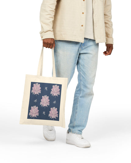 Purple White Floral Butterflies Cotton Canvas Tote Bag
