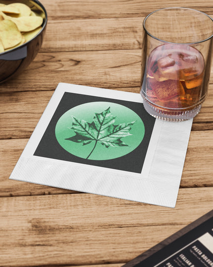 Mint Green Maple Leaf White Coined Napkins, 6.5" x 6.5"
