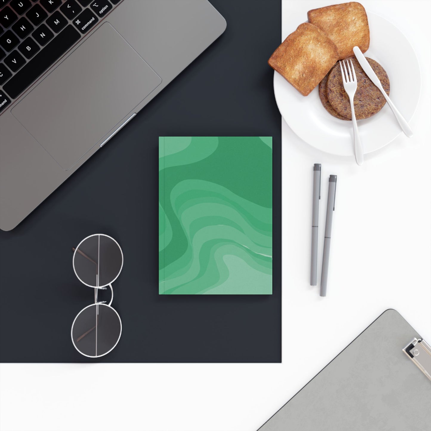 Mint Green Wavey 5.2" x 7.4" Hard Backed Journal with 128 blank pages