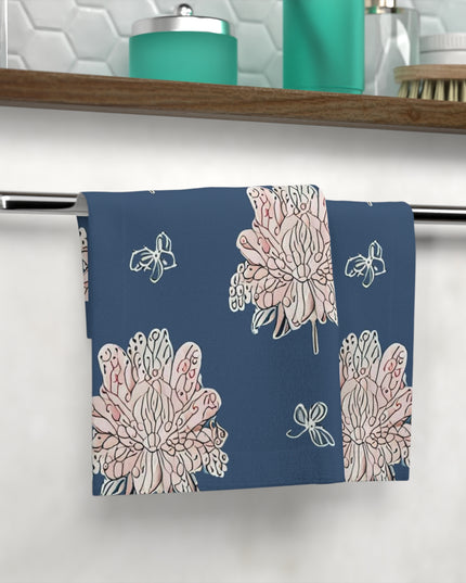 Rose White Floral Butterflies Face Towel, 13" x 13"