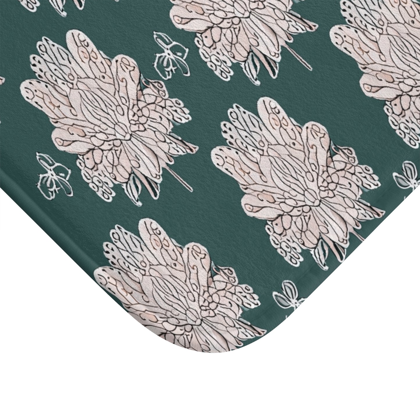 Soft White Floral Butterflies 24" x 17" Bath Mat