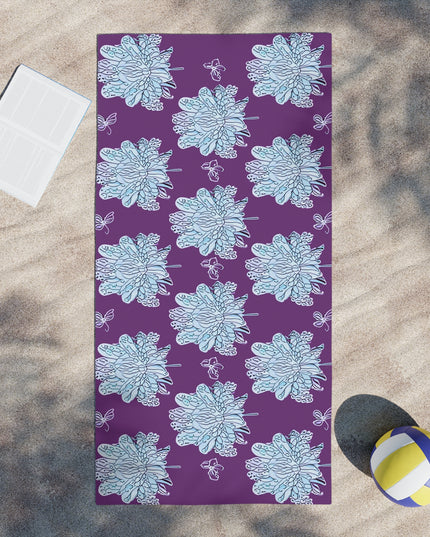 Blue Floral Butterflies Beach Towel, 30" x 60"
