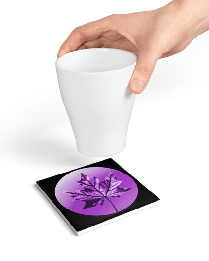 Purple Maple Leaf 4" x 4" Square Ceramic Coaster