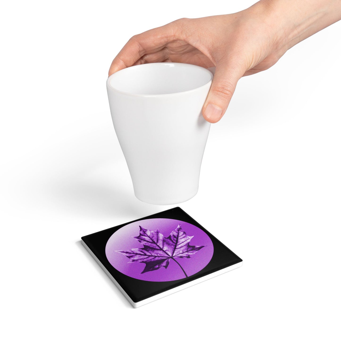 Purple Maple Leaf 4" x 4" Square Ceramic Coaster