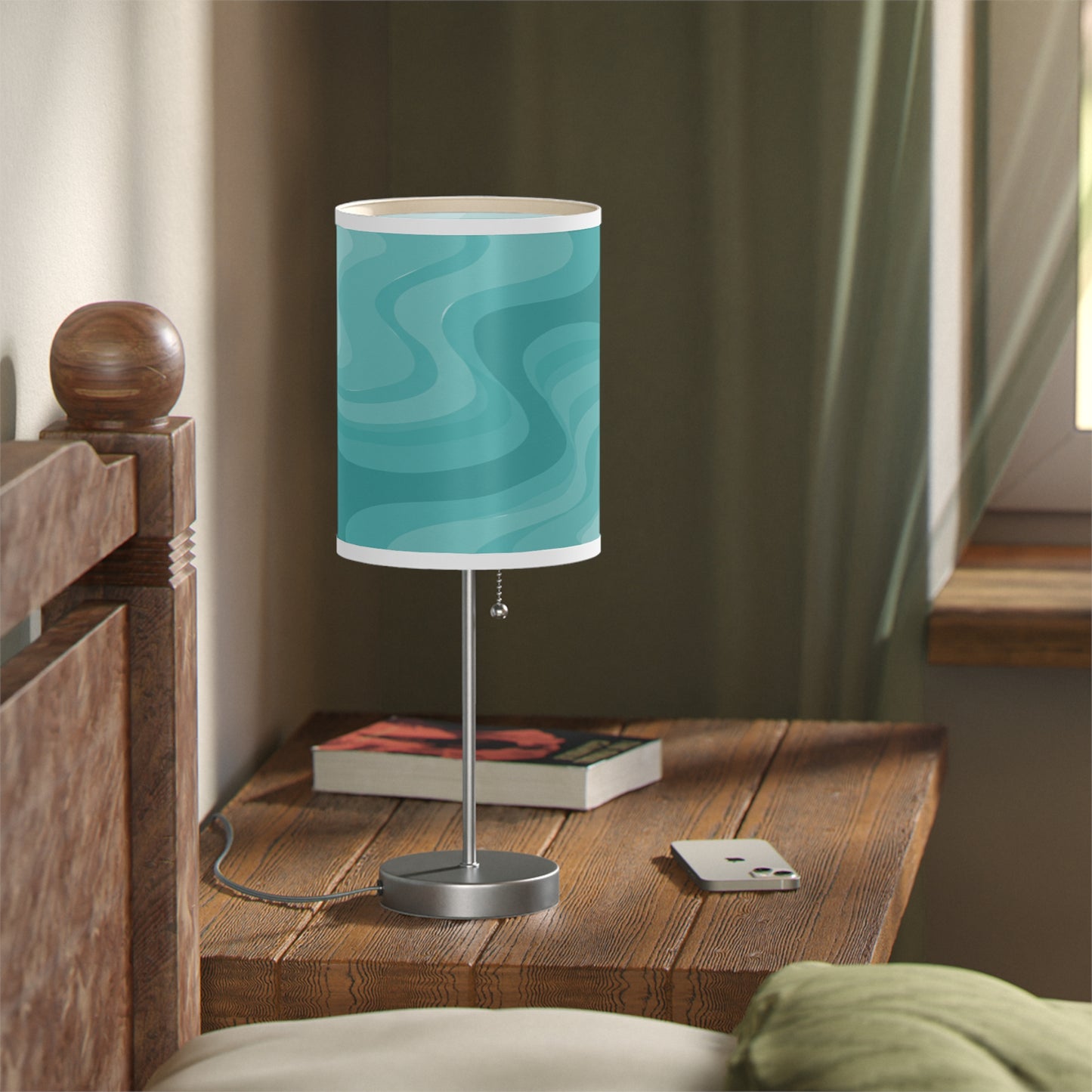Tif Green Wavey Table Lamp on a White or Silver Stand, US|CA plug