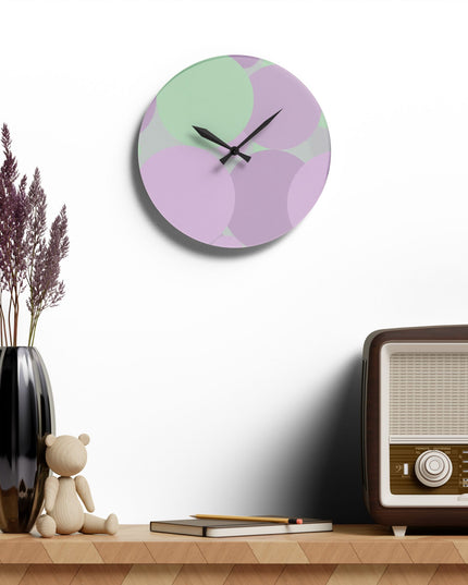 Pastel Lavender Purple and Soft Green Patches Acrylic Wall Clock, Round or Square, 10.75" x 10.75"
