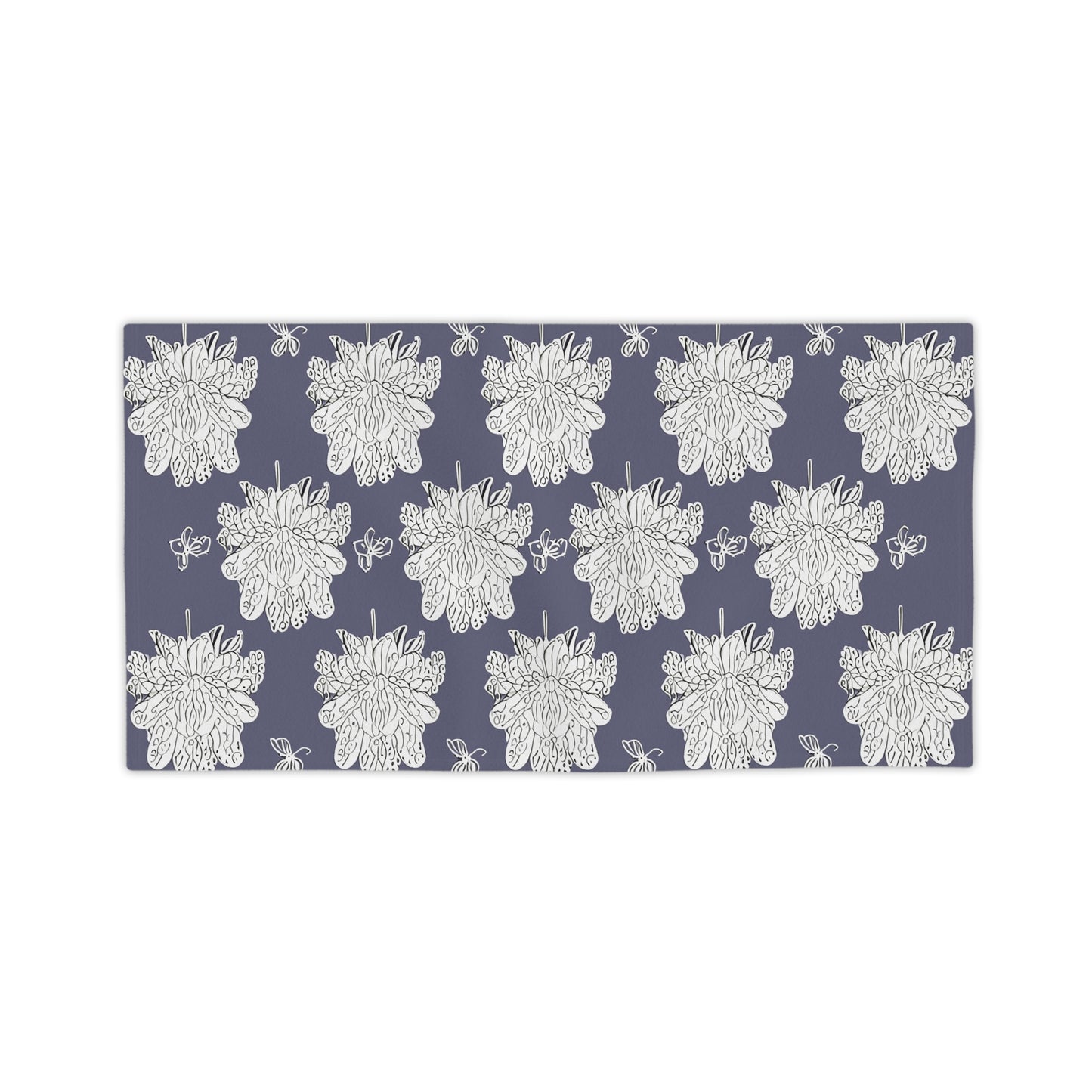 White Floral Butterflies Beach Towel, 24" x 44"