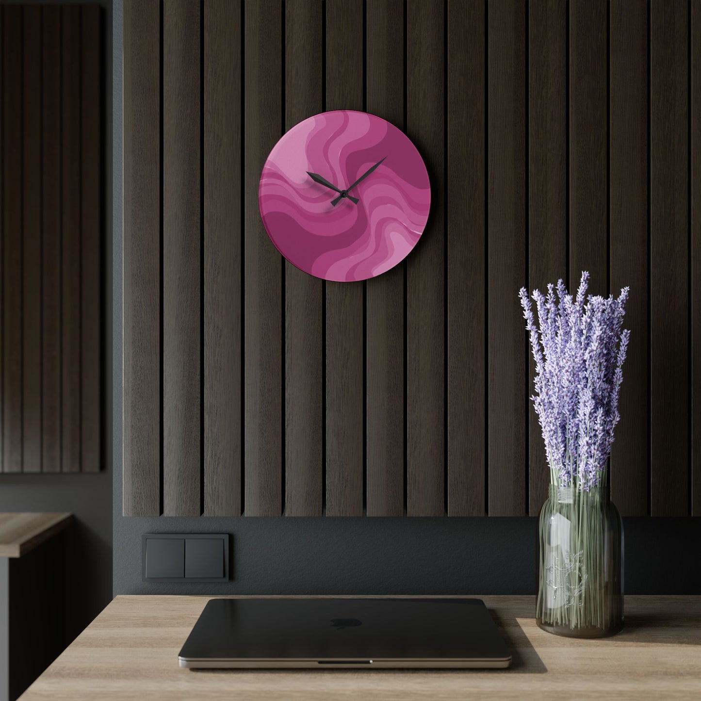 PInky Mauve Wavey 10.75" x 10.75" Round or Square Acrylic Wall Clock