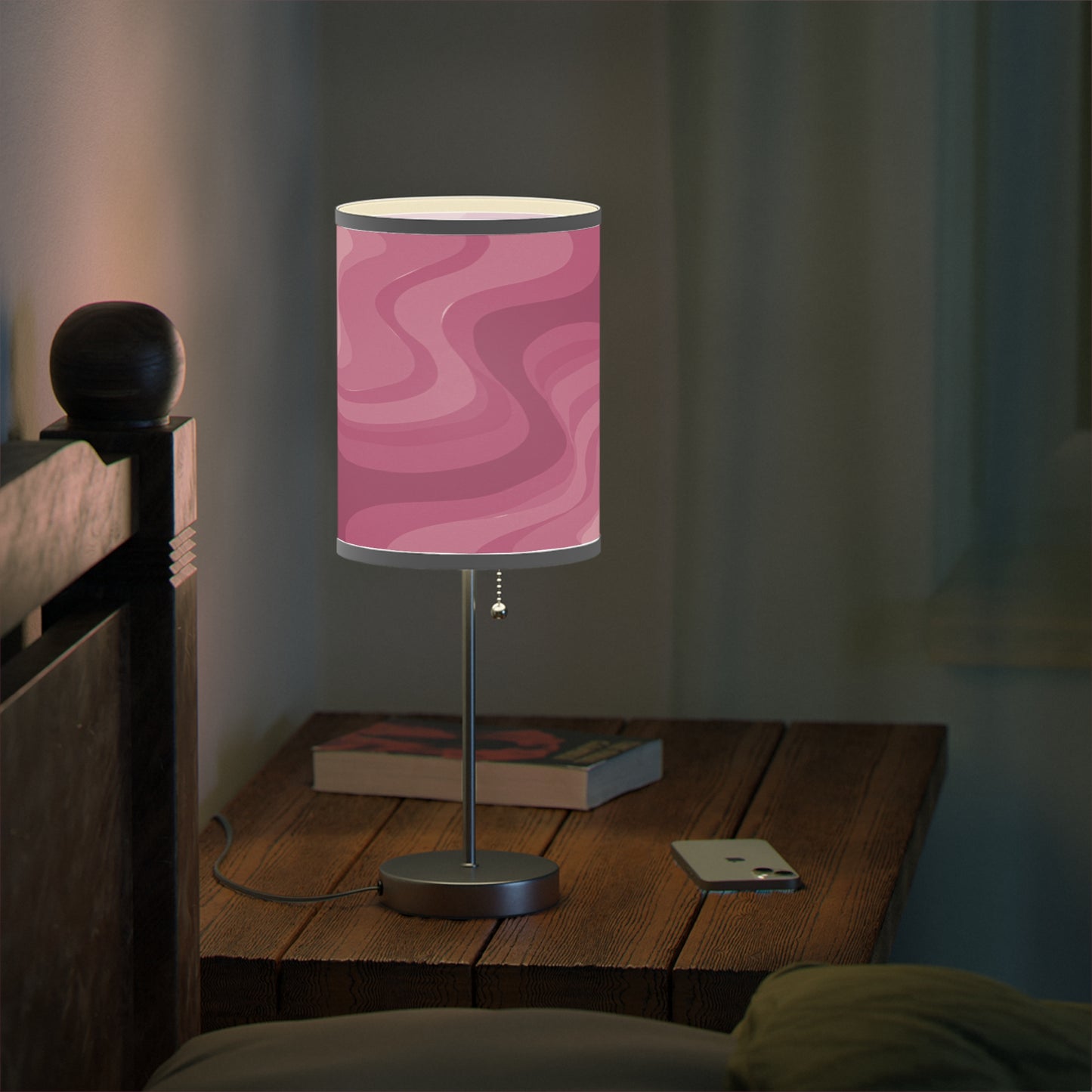 Pinky Mauve Wavey Table Lamp on a White or Silver Stand, US|CA plug