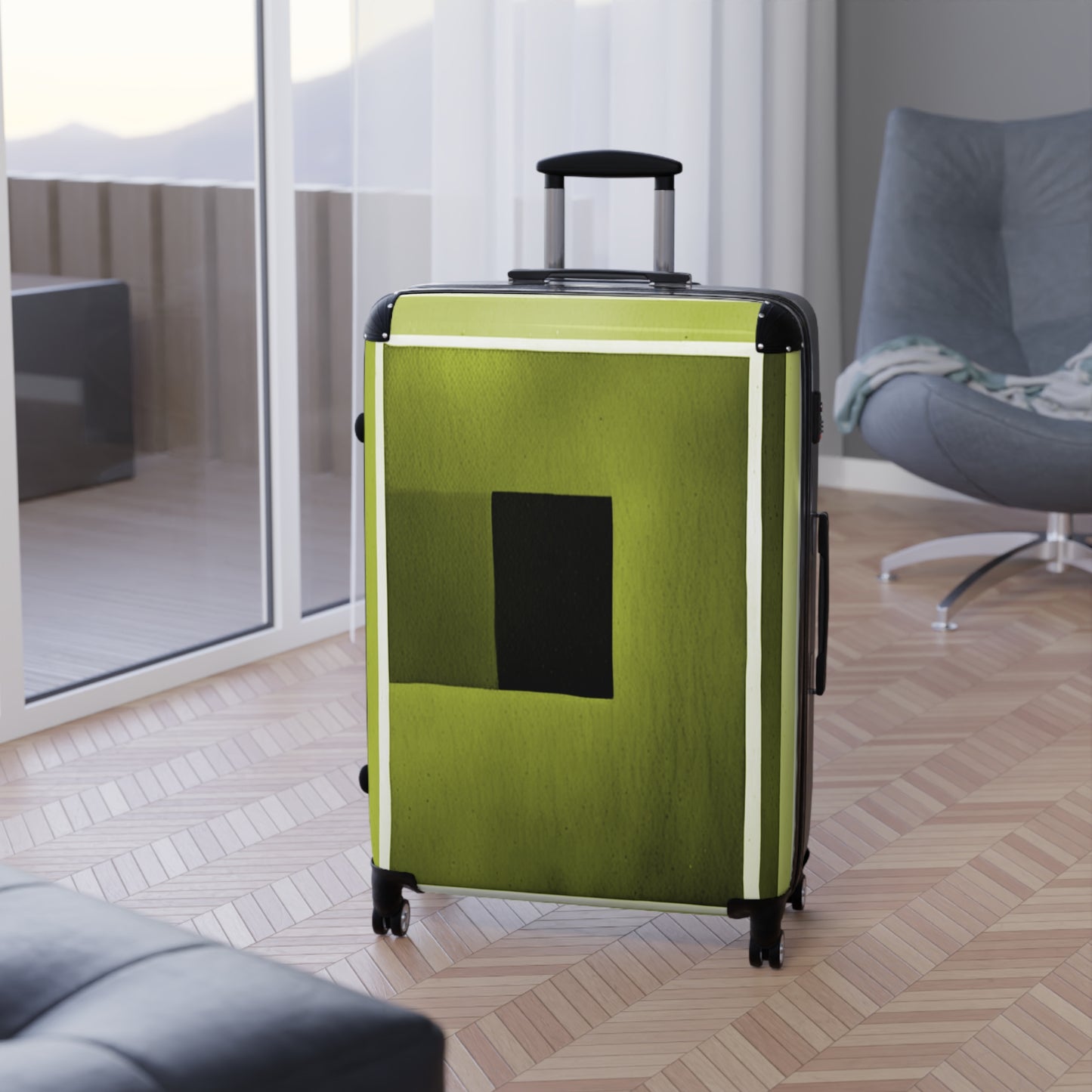 Lemongrass Shadow Large Suitcase with built in lock, 4 double-wheels, telescopic handle, and ABS back hard-shell