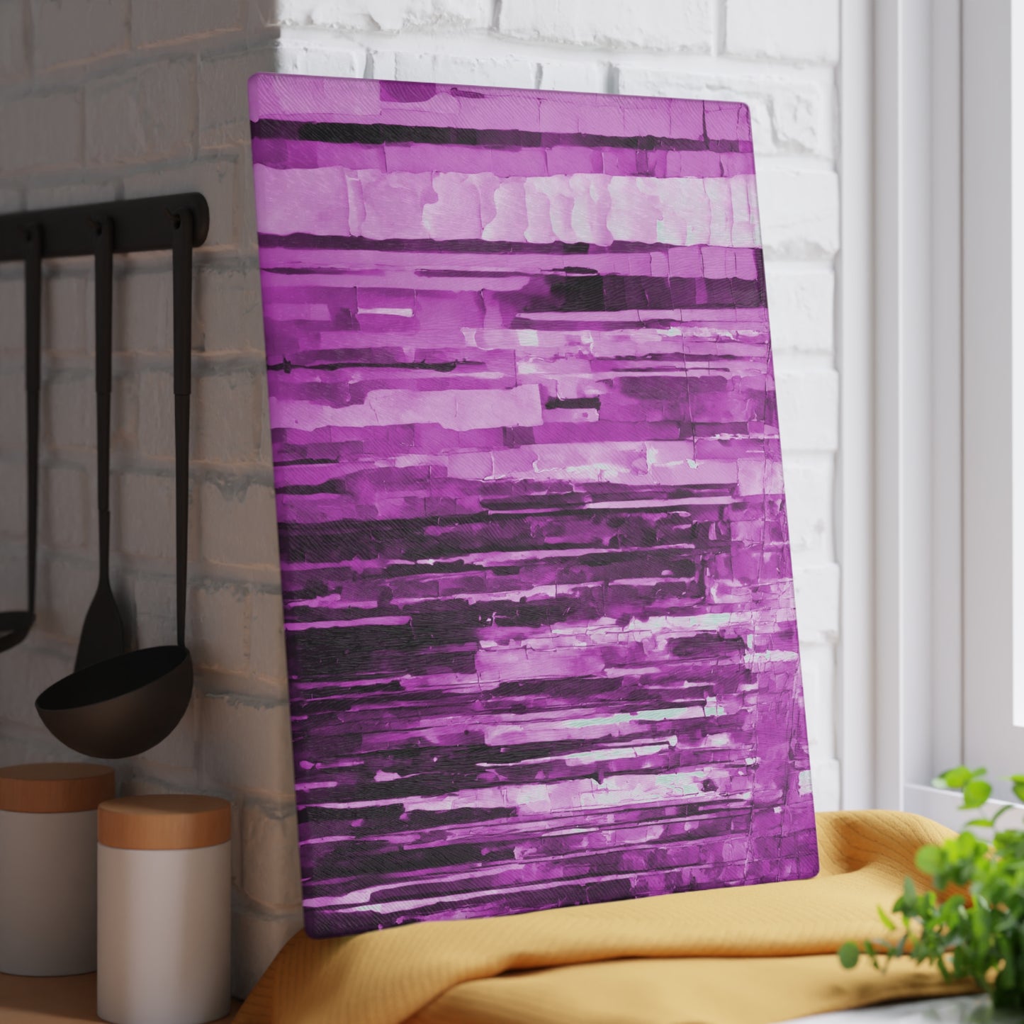 Striped Powder Lavender 11" x 15" Glass Cutting Board