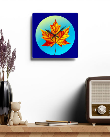 Alpha Maple Leaf Acrylic Wall Clock, Round or Square, 10.75" x 10.75"