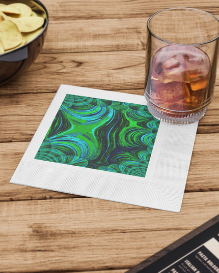 Uzi Spiral Blue Green White Coined Napkins, 6.5" x 6.5"