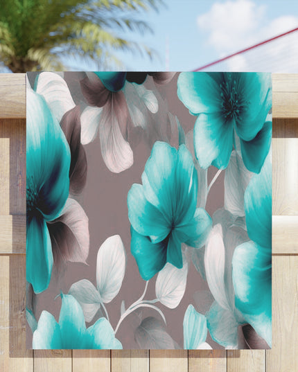 Tif Green Gray Floral Bunch Beach Towel, 30" x 60"