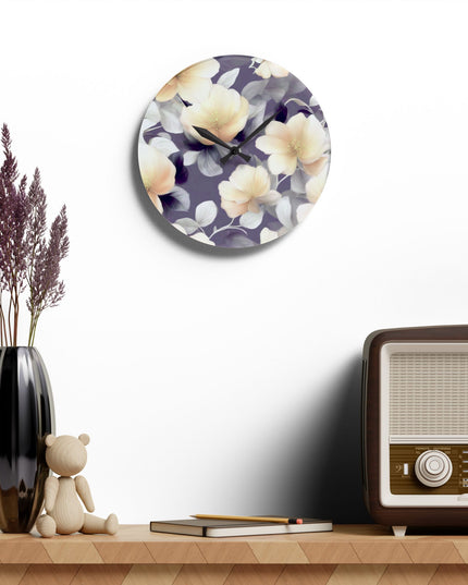 White Blush Floral Bunch Acrylic Wall Clock, Round or Square, 10.75" x 10.75"