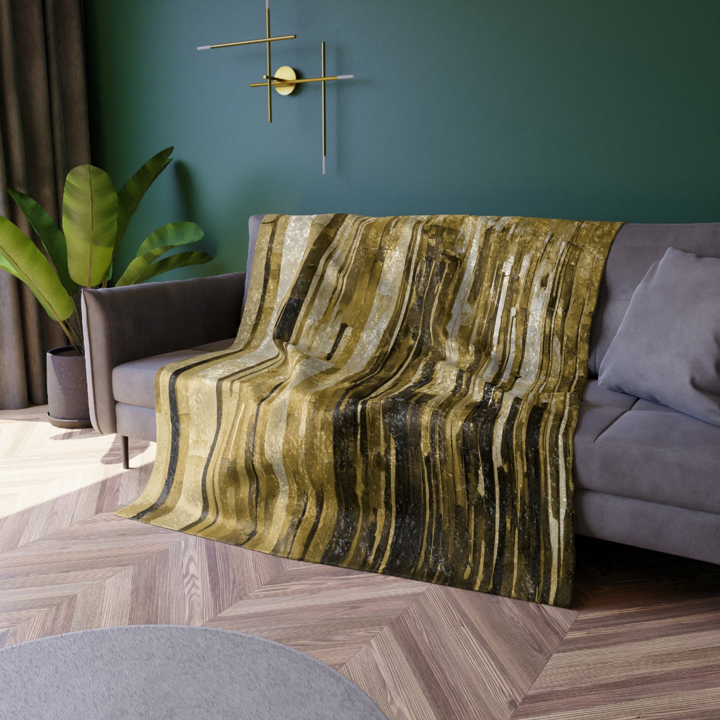 Striped Light Brown 50" x 60" Crushed Velvet Blanket