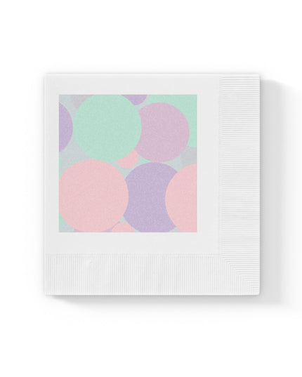 Pastel Peach and Soft Green Patches White Coined Napkins, 4.8" x 4.8"