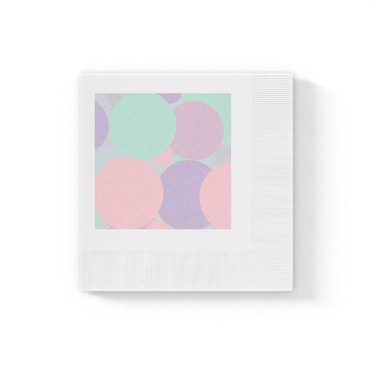 Pastel Peach and Soft Green Patches White Coined Napkins, 4.8" x 4.8"