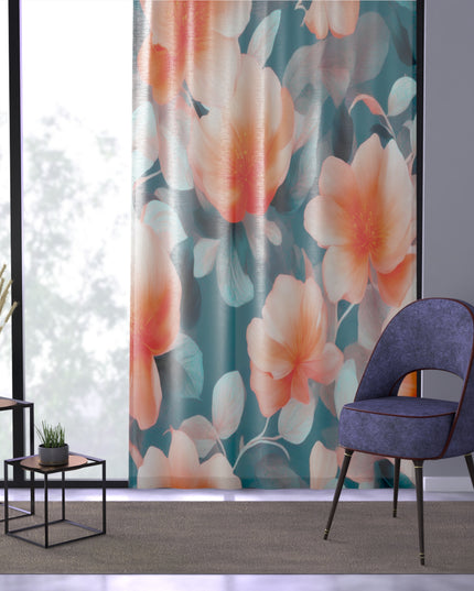 Orange Blossom Floral Bunch Sheer Window Curtain, 50" x 84", partially transparent