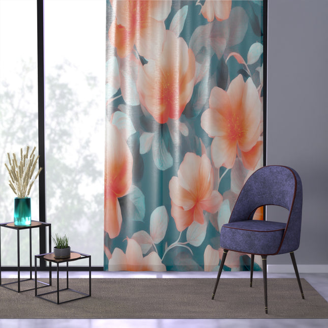 Orange Blossom Floral Bunch Sheer Window Curtain, 50" x 84", partially transparent