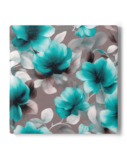 Tif Green Gray Floral Bunch Square Ceramic Coaster, 4" x 4"