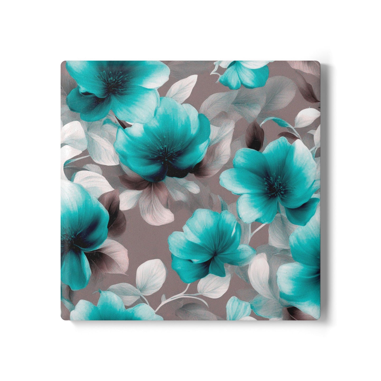 Tif Green Gray Floral Bunch Square Ceramic Coaster, 4" x 4"