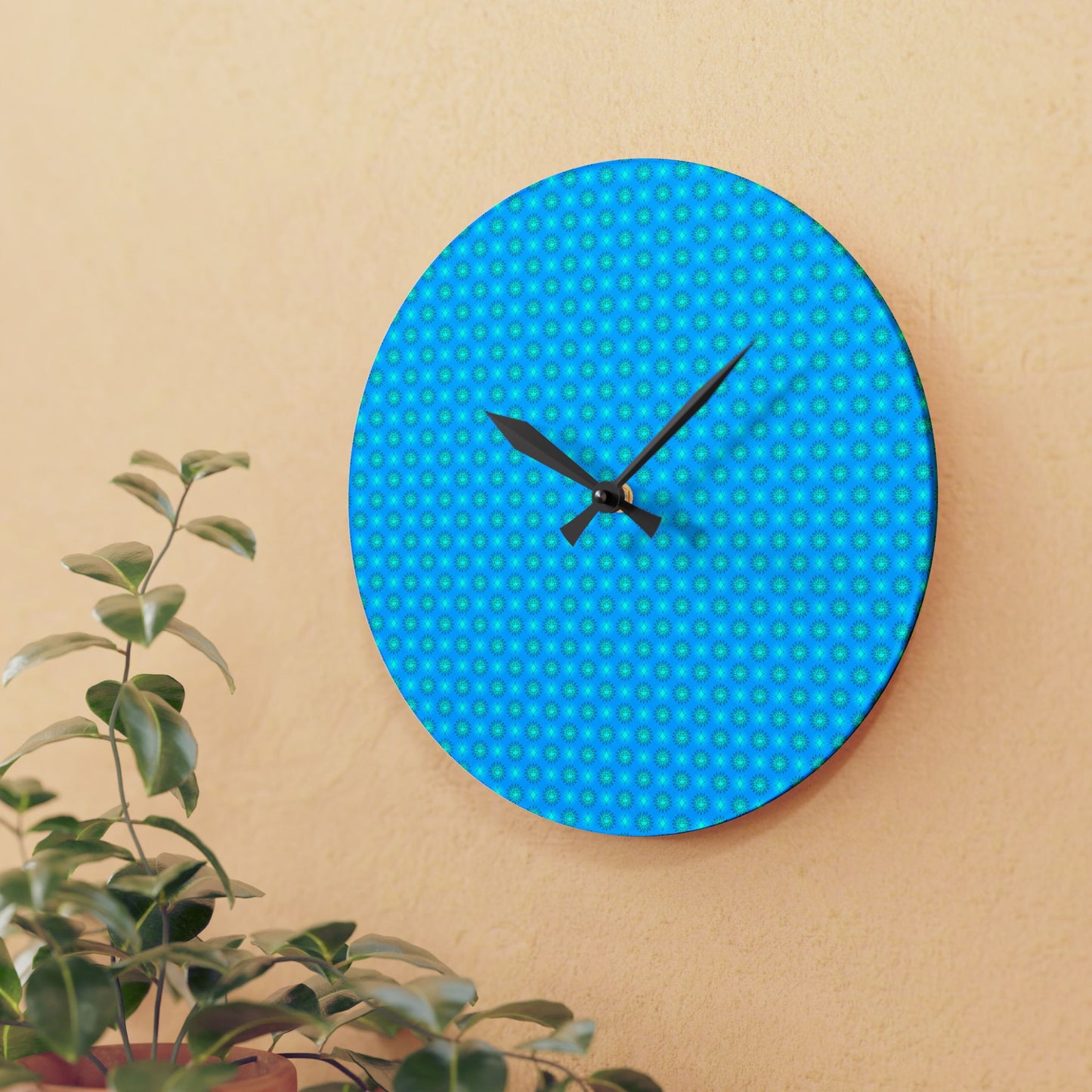 Blue Green Star-crossed Bodies Acrylic Wall Clock, Round or Square, 10.75" x 10.75"