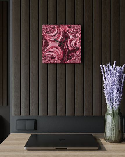 Uzi Spiral Ruby Acrylic Wall Clock, Round or Square, 10.75" x 10.75"
