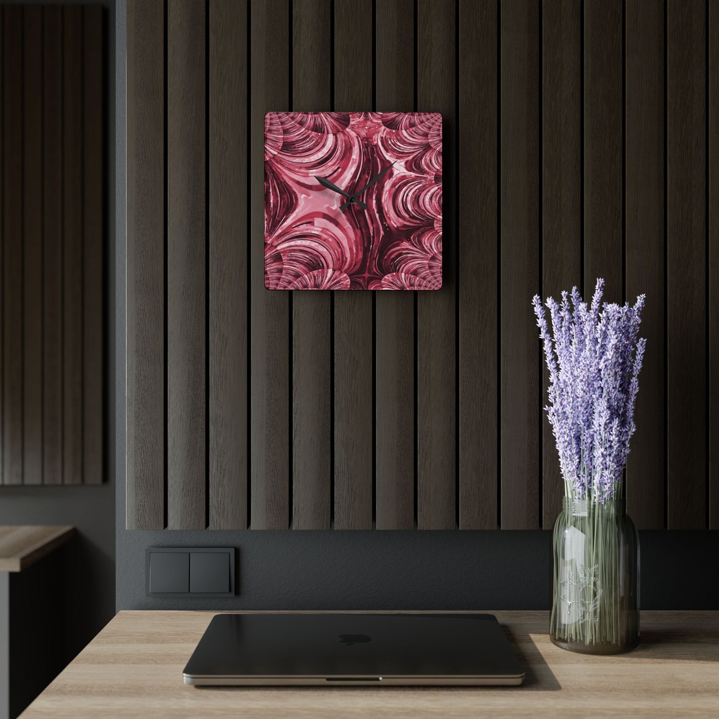 Uzi Spiral Ruby Acrylic Wall Clock, Round or Square, 10.75" x 10.75"