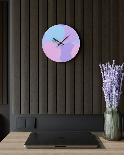 Pastel Purple and Mauve Patches Acrylic Wall Clock, Round or Square, 10.75" x 10.75"