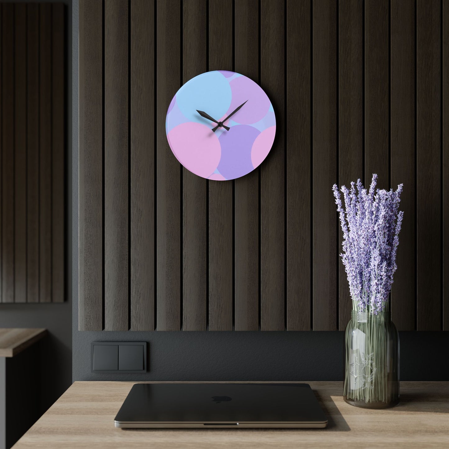 Pastel Purple and Mauve Patches Acrylic Wall Clock, Round or Square, 10.75" x 10.75"