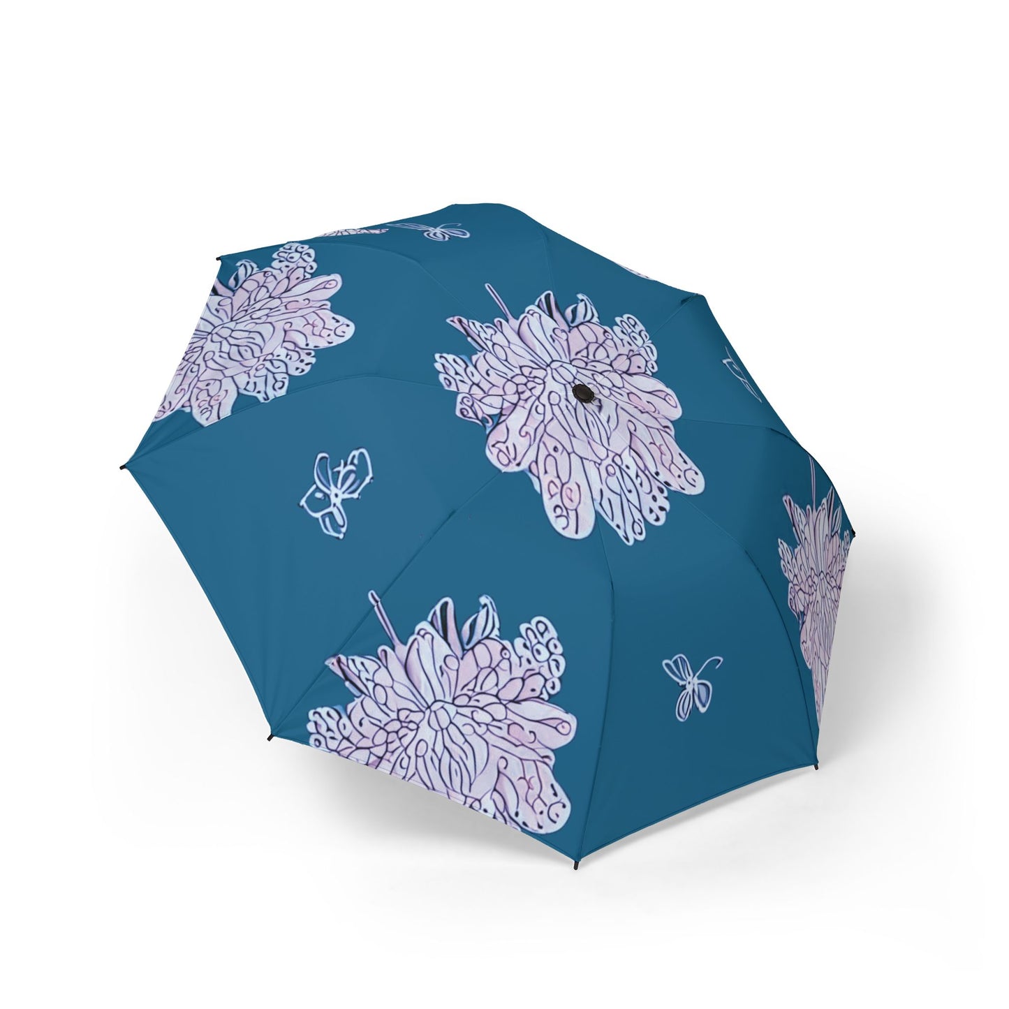 Lavender Floral Butterflies Foldable Umbrella - Compact & Chic