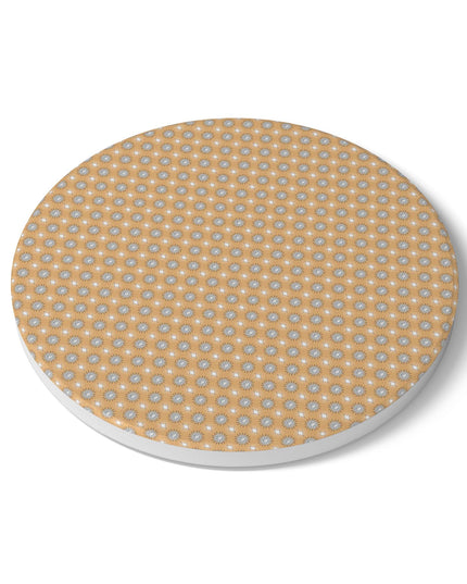 Tan Sunset Star-crossed Bodies Round Ceramic Coaster, 4" x 4"