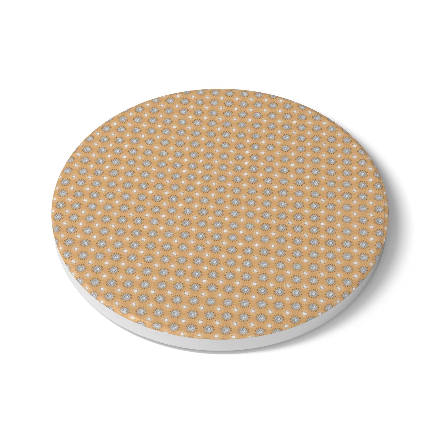Tan Sunset Star-crossed Bodies Round Ceramic Coaster, 4" x 4"
