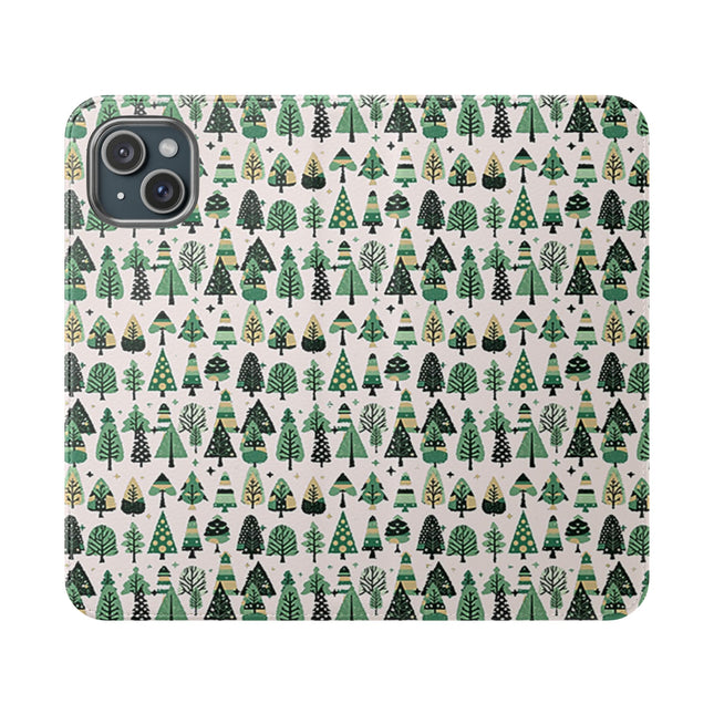 Mini Vintage Green Trees Flip Cases, Iphone 15 Plus