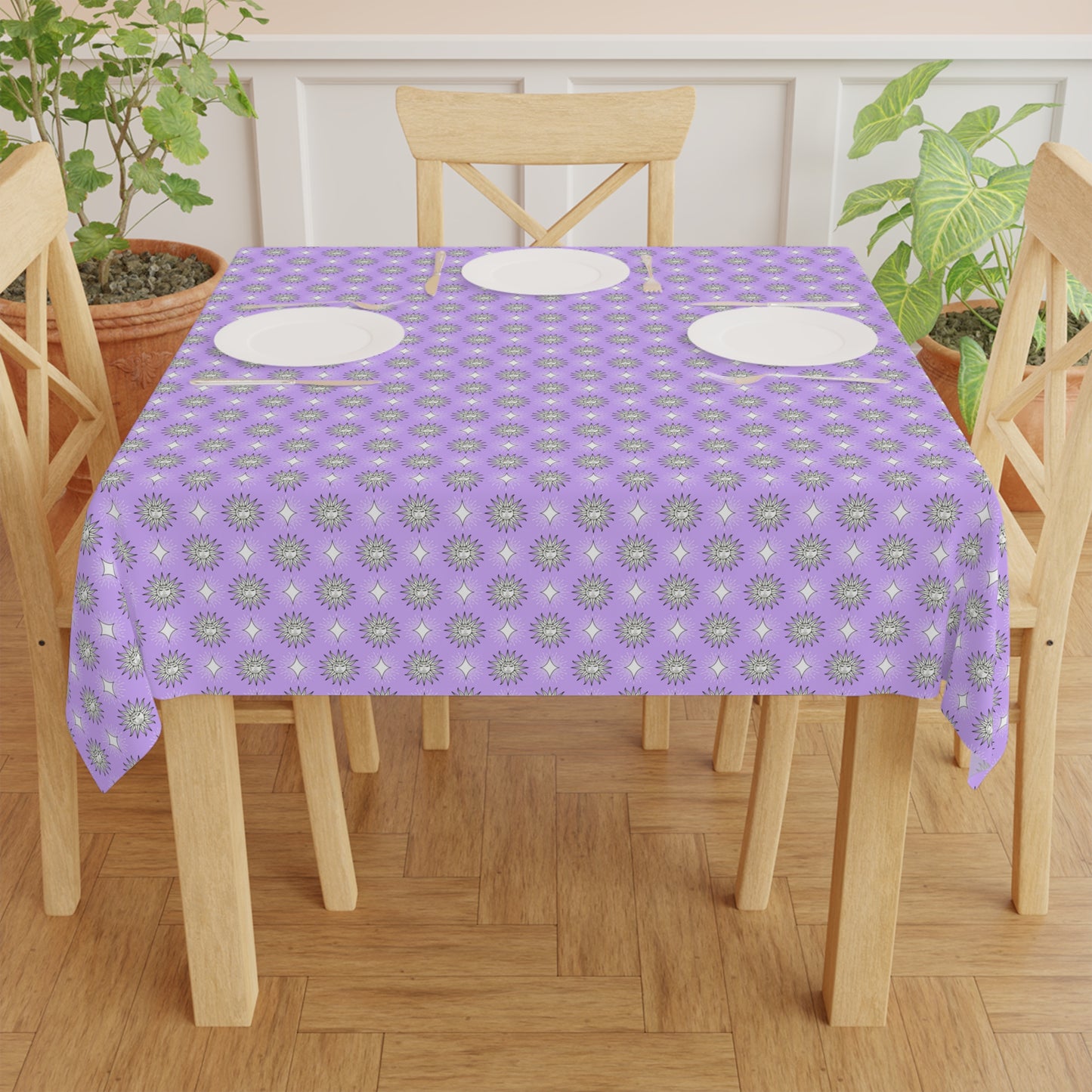 Lavender Star-crossed Bodies Tablecloth, 55" x 55"