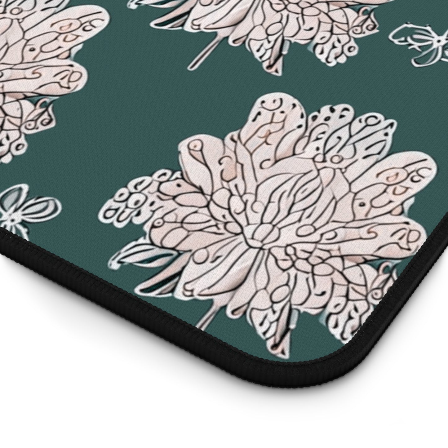 Soft White Floral Butterflies 12" x 22" Desk Mat