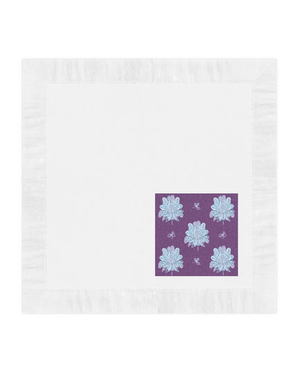 Blue Floral Butterflies White Coined Napkins, 4.8" x 4.8"