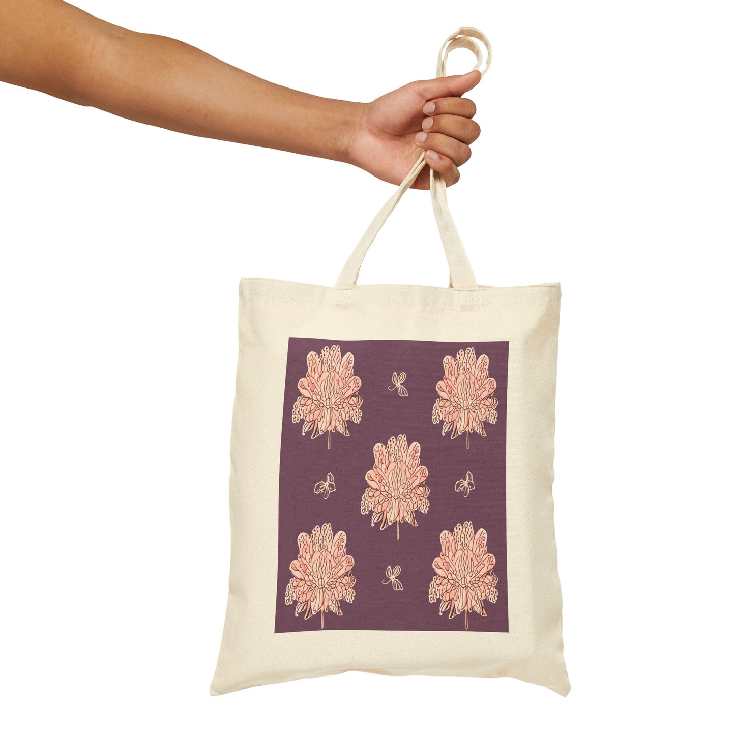 Pink Floral Butterflies Cotton Canvas Tote Bag