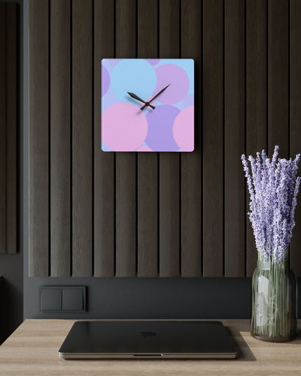 Pastel Purple and Mauve Patches Acrylic Wall Clock, Round or Square, 10.75" x 10.75"
