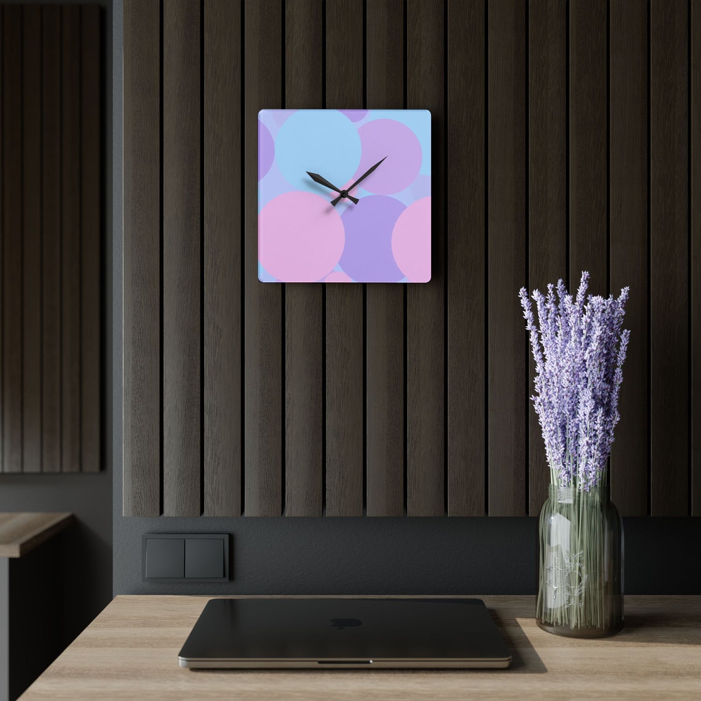 Pastel Purple and Mauve Patches Acrylic Wall Clock, Round or Square, 10.75" x 10.75"