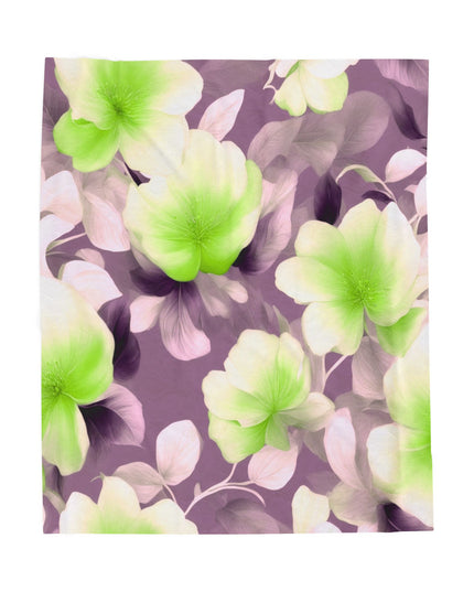 Lime Lavender Floral Bunch Velveteen Plush Blanket, 50" x 60"