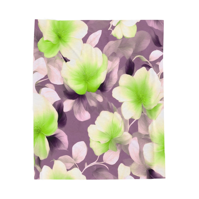 Lime Lavender Floral Bunch Velveteen Plush Blanket, 50" x 60"