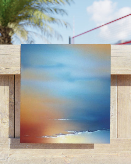 Blue Sea Red Orange Fog Beach Towel, 18" x 27"