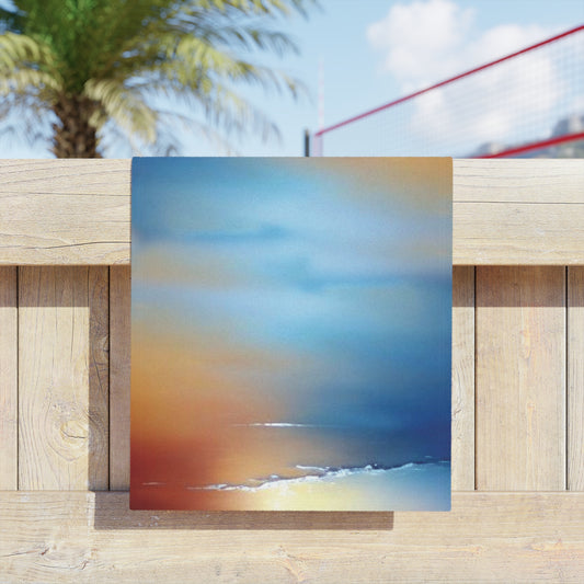 Blue Sea Red Orange Fog Beach Towel, 18" x 27"