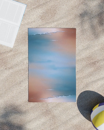 Blue Sea Peach Fog Beach Towel, 18" x 27"